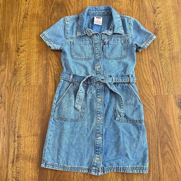 Levi's Girls' Short Sleeve Belted Dress - Medium Wash M - Picture 1 of 6